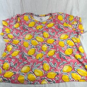 Kim Rogers 3X Lemon Top Womens Short Sleeve Pink Casual Shirt Beach Vacation‎